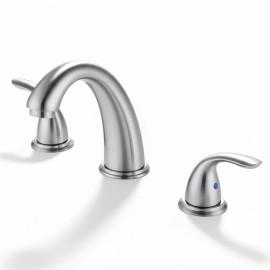 Bathroom Faucet Brushed Nickel Alloy Widespread Deck-Mounted 3-Hole 2-Handle Modern Vanity Design Durable Ceramic Valve CoreColor: Nickel, Surface Finishing: General