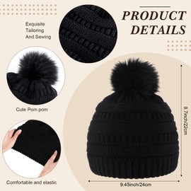 Hicarer 3 Pcs Winter Beanie Hat Scarf Gloves Set for Women Men Black Beanie with Pom Pom 71 x 12 in Warm Knitted Scarf and Touchscreen Gloves 3 in 1 Set for Unisex Adult Cold Weather Winter Gift