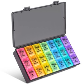 Opret Pill Box Organiser 7 Day, Pill Dispenser Weekly 3 Times a Day with case for Travel Vitamin Fish Oil Container Planner BPA Free