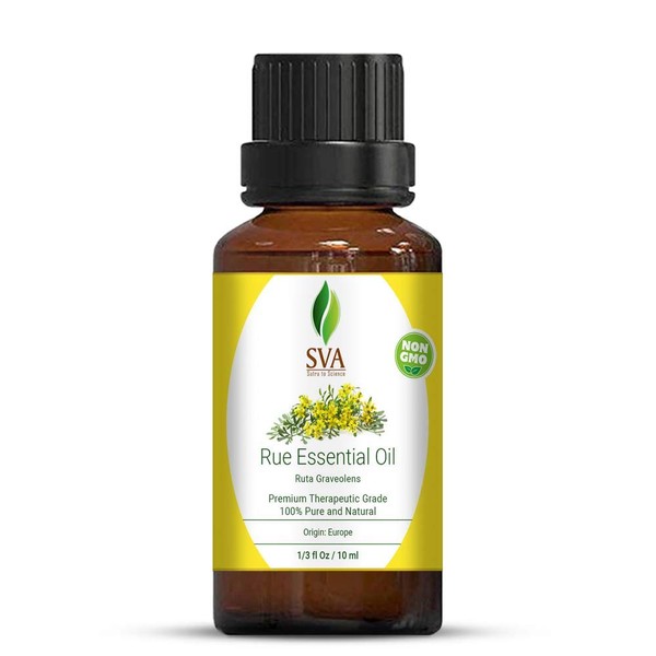 SVA Organics Rue Essential Oil 1/3 Oz 100% Pure Natural Premium Therapeutic Grade for Diffuser, Aromatherapy, Skin Care, Hair & Massage