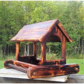 Large Cedar Wood Fly Through Platform Bird or Squirrel Feeder