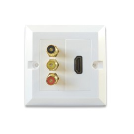 C4A HDMI and Phono Wall Plate/Faceplate - Plug and Play No Soldering/HDMI and 3x AV Phono Sockets