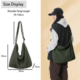ONCCI Umhängetasche Damen Handtasche, Cord Taschen Groß Shopper Tote Bag Schultertasche Casual Crossbody Bag für Schule Uni Büro Arbeit Reisen Ausflug Einkauf (Grün)