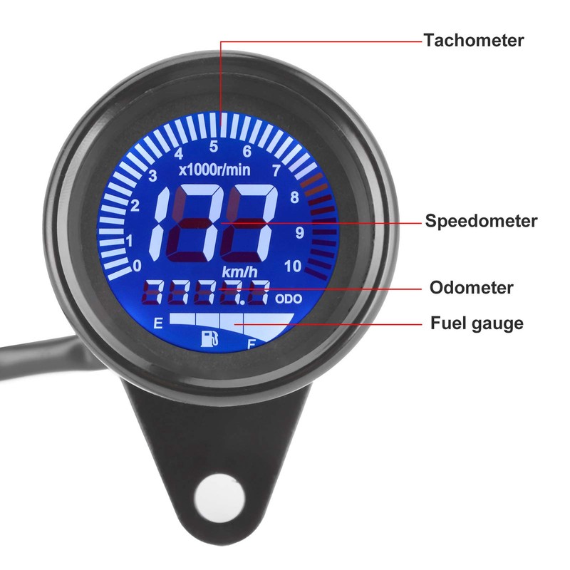 Motorcycle Multifunctional Meter, DC12V Aluminium Alloy 0-199KMH Tachometer Odometer Fuel