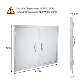 JIE JIN 24" W X 24" H Outdoor Kitchen Doors Double Doors 1.2mm Thickness 304 Brushed Stainless Steel BBQ Access Door BBQ Island Doors Outdoor Kitchen Accessories Door for Outdoor Kitchen BBQ Island