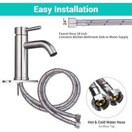 24-Inch Faucet Connector Flexible Hose Stainless Steel Braided Supply Line 1/2" FIP x 3/8" COMP Connects Kitchen sink to Water Supply Pack of 2