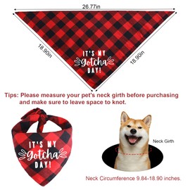 HACRAHO Plaid Dog Bandana, 3 PCS Plaid Dog Bandana Collar It’s My Gotcha Day Dog Bandana Adjustable Pet Triangle Scarf for Small Medium Dogs Cats Puppy, L