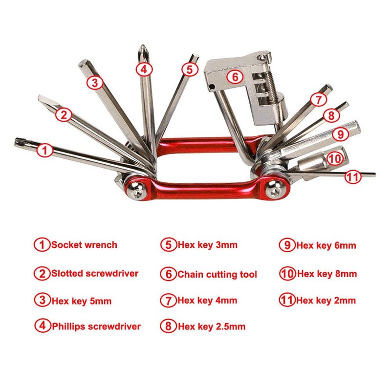 Aiqeer 11 in 1 Multifunction Bike Repair Tool, Portable Foldable