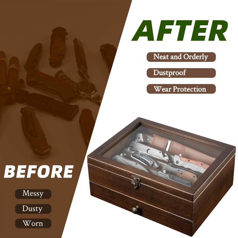 Knife Display Case Knife Collection Display Holder with Glass Lid,