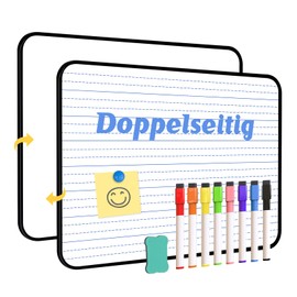 QUEENLINK Double Sided Magnetic Whiteboard Lined, Dry Erase White Board, 21 x 30 cm Small Lap Boards Kit Portable Mini Classroom Whiteboard for Students and Children