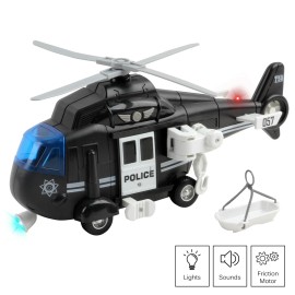 Vokodo Toy Police Helicopter 11" With Lights And Sounds Push And Go TE-50