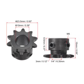 sourcing map #25 Chain Roller Sprocket, 10mm Bore 1/4" Pitch 10 Tooth Single Strand Chain Sprocket, C45 Carbon Steel 25 Roller Chain Sprocket with Set Screws for ISO 04C Chain, 2Pcs