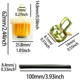 16PCS Inline Fuel Filter 5mm Hose Kit, Universal Car Motorcycle Fuel Filter Hose with 4Pcs Fuel Filters+4Pcs 10cm Petrol Pipe Hose Line+8 Pcs Hose Clips for Motorcycle Car