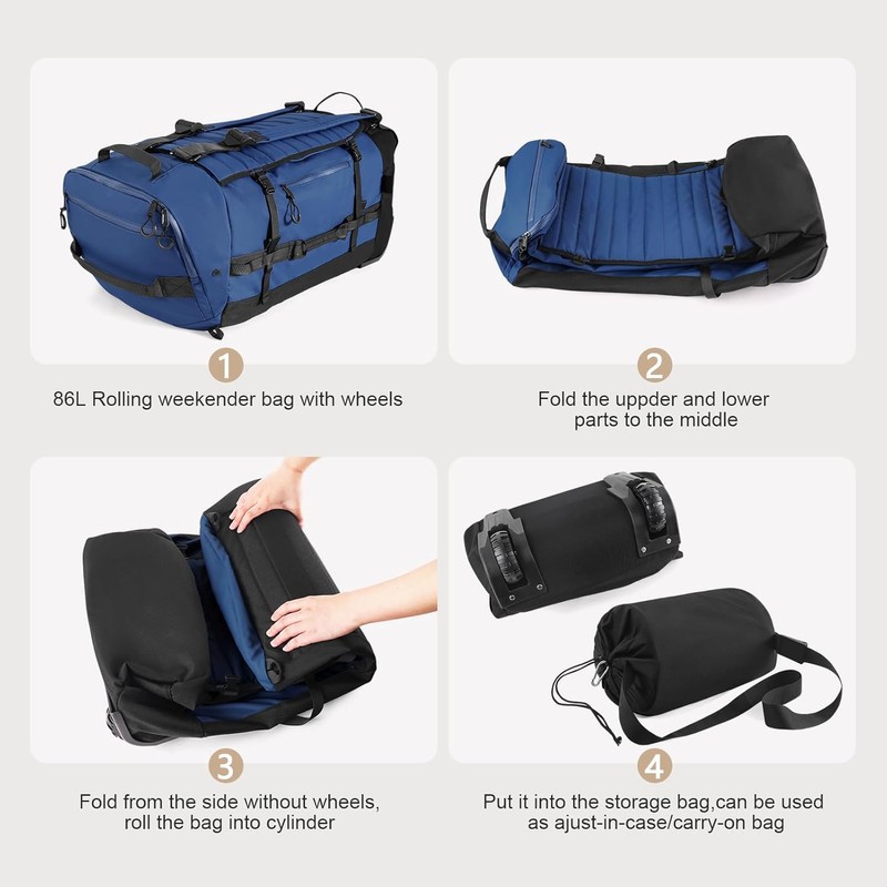 Rolling Duffle Bag with Wheels,86L 30”Carry on Luggage with Wheels,Folding