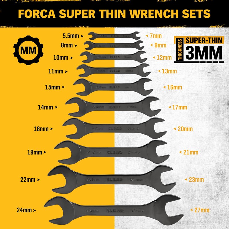 ELEAD Super-Thin Open End Wrench Set | 10-Piece Metric 5.5-27mm