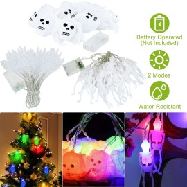 3pcs 24ft Halloween String Lights 50LEDs Colorful 3D Skeleton Ghost Light Decorations Gauze SkulColor: White Color