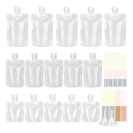 BAMTTOO 15pcs 3 Sizes 30ml/50ml/100ml Portable Travel Refillable Empty Squeeze Pouch, Stand Up Pouch for Toiletry, Lotion Shampoo Shower Gel Squeezable Bags, Leakproof Cosmetic Containers