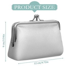 ELNX Coin Purse, PU Coin Pouch Women Kiss Lock Change Pouch Vintage Women's Coin Purses & Pouches for Keys Credit Card Coin Earphone (Silver)