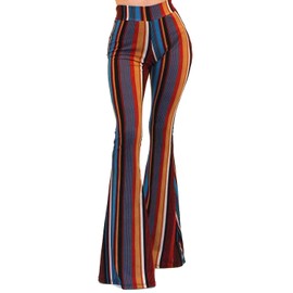 Vivicastle Women's Boho Comfy Stretchy Bell Bottom Flare Pants (FF43, Multi, Small)