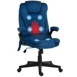 HOMCOM 6 Point Vibrating Massage Office Chair with Heat, Velvet High Back Executive Office Chair with Reclining Backrest, Padded Armrests and Remote, Drak Blue
