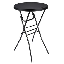 Byliable Cocktail Table 28in High Top Round Folding Indoor Outdoor, Plastic Bar Height Foldable Bistro Tall Table for Party, Patio, Dining Room, Kitchen, Events, Removable Locking Legs, Black