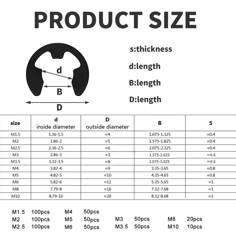 580 Pcs Circlips Assorted Sizes, E-Clips, External Retaining Ring E-Clips,