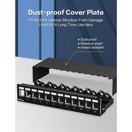 Enmane Patch Panel 12 Port Blank Keystone Patch Panel STP&UTP Compatible with LC/SC/ST/FC/USB/HDMI Keystone Jack for Desk Mount& Wall Mount