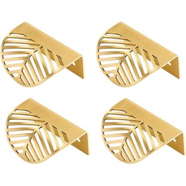 Candeon Concealed Furniture Handles, Pack of 4 Cabinet Handles, Gold Concealed Drawer Handles, Brass Furniture Handles, Kitchen Handles, Leaf-shaped Hidden Handles for Kitchen Cabinets, Drawer,