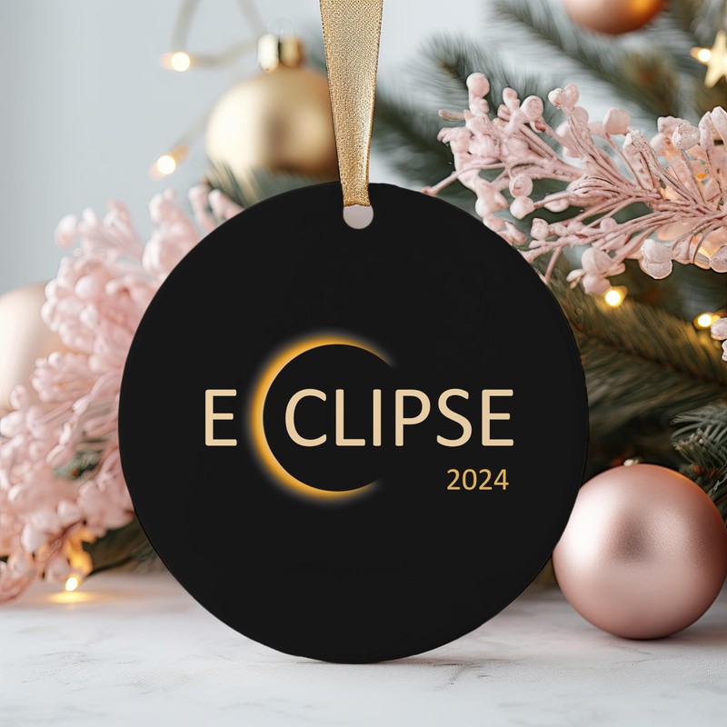 Solar Eclipse 2024 Christmas Ceramic Ornament, Total Solar Eclipse Ornament,