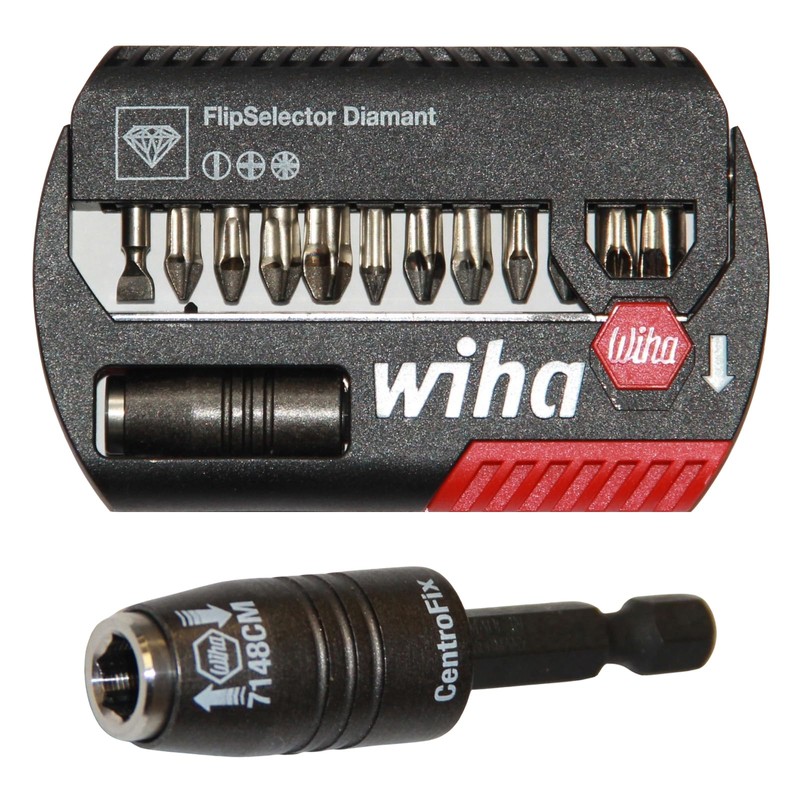 Wiha CentroFix Bit Holder, Magnetic Flip Selector with Diamond Coating,
