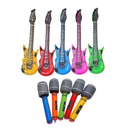 5Pcs Inflatable Guitar, 5Pcs Inflatable Microphone, Inflatable Props, Inflatable Instruments, Inflatable Party Props, Inflatable Instruments for Parties, for Adult Kid Party Props Decoration
