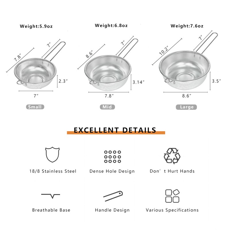 ICEICE Metal Fine Mesh Strainer and Colander for Kitchen with