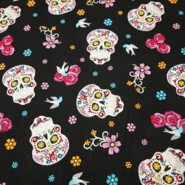 David Textiles Day of the Dead BTY David Textiles Colorful Sugar Skulls on Black with Silver