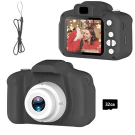 Cámara para Niños, Mini Cámara Digital de Video y Foto Selfie, Juguete Camara Fotográfica Infantil con 1080P HD y Pantalla IPS de 2.0, Soporta Tarjeta de Memoria de 32G, Regalo de Cumpleaños,Negro