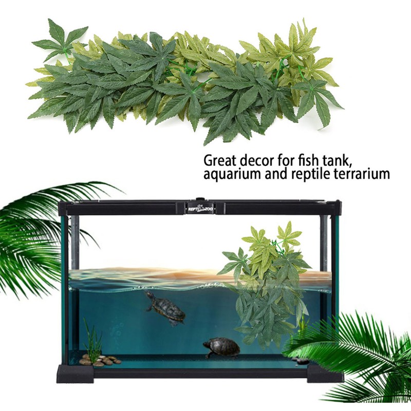 Green Artificial Plant Fake Leaves Aquarium Fish Tank Reptile Terrarium