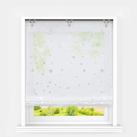 Heichkell Roman Blind with Eyelets Voile Modern Roman Curtain No Drilling Small Window Curtain Kitchen Shiny Circles Decorative Pattern White W x H 100 x 130 cm