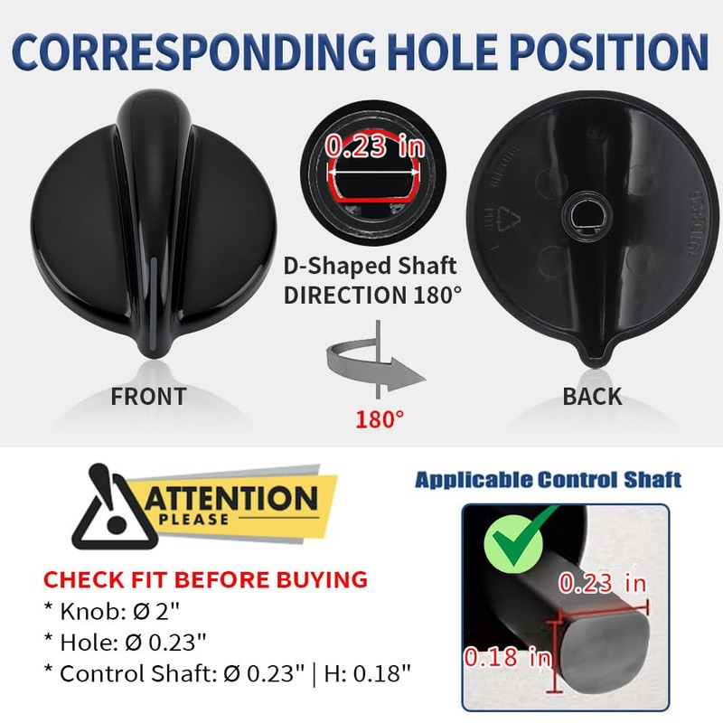 4Pcs WB03T10236 Burner Control Knob, Gas Cooktop Knobs Black for