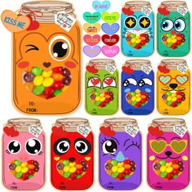 50 Pack Valentine Day Cards for Kids, Fun Mason Jar Valentines Day Candy Cards, Kid Bulk Valentines Day Gifts Exchange Cards for Classroom School Party Favors(Candy Not Included)