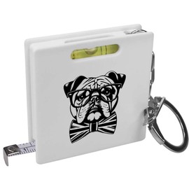 Azeeda 'Bulldog With Bow Tie' Keyring Tape Measure/Spirit Level Tool (KM00038450)