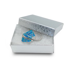 TheDisplayGuys - 100-pack - Cardboard Paper Jewelry Gift Boxes with Cotton - #32 Silver Foil - (3.2 x 2.3 x 1.1)