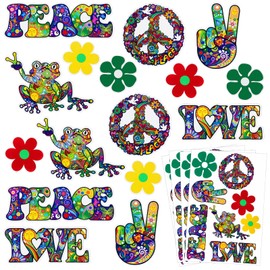 32 Pieces Hippie Theme Car Stickers Peace and Love Car Stickers Cute Car Flower Stickers Decals for Bumpers Car Window Water Bottle Laptop Skate Computer