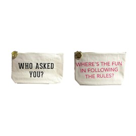 Set of 2 Canvas Zippered Bag, Pencil Case, Makeup Bag, Sassy Sayings