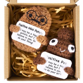 ONECOCOA Positive Mini Potato Funny Gifts, 2PCS Emotional Support Sunflower Pot Desk Decoration Crochet Birthday Gifts for Women Mom Best Friend (Potatoes & Poo（Brown）)