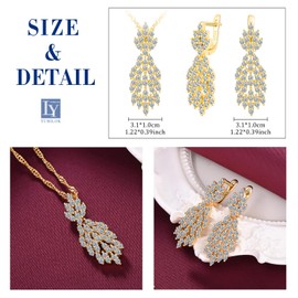 Yumilok leaf tassels 925 Sterling Silver Bridal Jewelry Set Necklace Dangle Earrings for Women Bridesmaid Cubic Zirconia gold