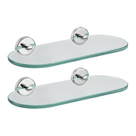 JQK Bathroom Glass Shelf, Floating Tempered Glass Shower Storage 12 by 5 inches, 304 Stainless Steel Polished Chrome Wall Mount 2 Pack, TGS121L12-CH-P2