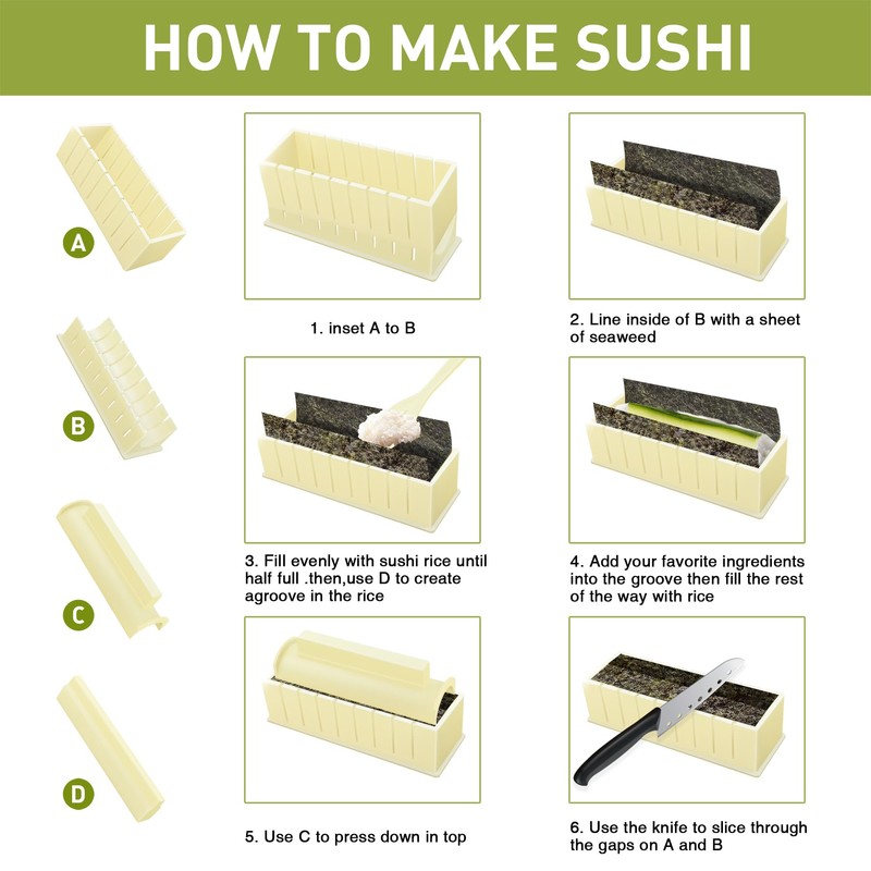 Sushi Making Kit, 12 Pcs Sushi Maker Kit, Sushi Molds