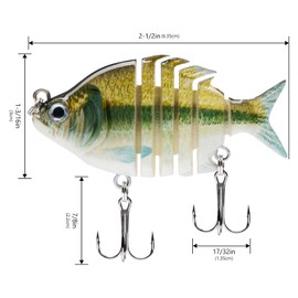 Bassdash SwimPanfish 2.5”/0.34oz Hard Bluegill Swimbaits Multi Jointed Topwater Trout Bass Fishing Crank Lure for Freshwater and Saltwater