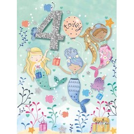 Noel Tatt Girls 4th Birthday Card - Age 4 - Mermaid Party - Eco-Friendly and Recyclable