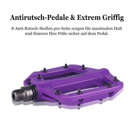 Universelle Fahrradpedale, 9/16 Zoll - DU/Dichtlager - 16 rutschfeste Stifte - Mountainbike-Pedale, Plattform-Pedale, für Mountainbikes, BMX, Rennräder (Purple)