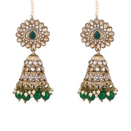 I Jewels Gold Plated Indian Wedding Bollywood Kundan & Pearl Jhumka Earrings With Attachable Ear Chain For Women (E3258G), Free Size, No Gemstone
